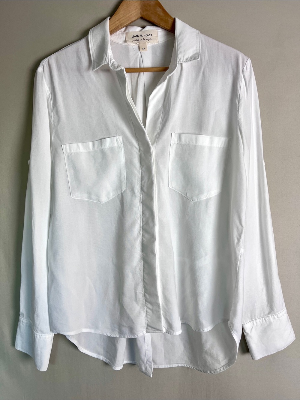 Cloth & Stone Anthropologie White Button Up Shirt High Low Hem M